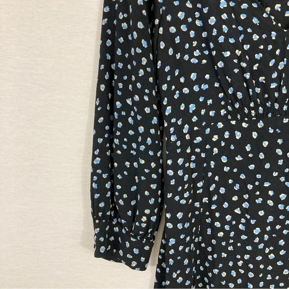 Sanctuary Blue Black Polka Dot Front Slit V-Neck Midi Dress Medium - Picture 8 of 13